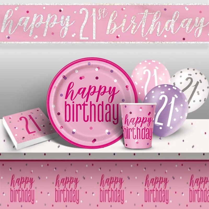 Pink Glitz 21st Birthday Party Pack: Tableware & Decoration Kit