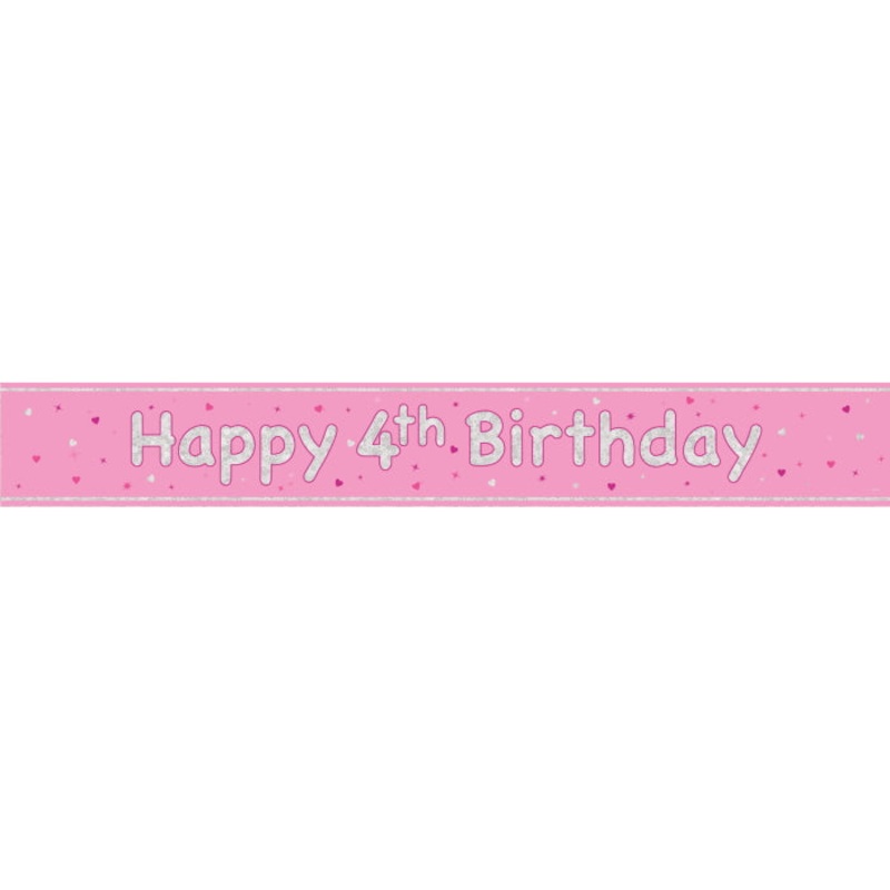 Pink Glitz 4th Birthday Prism Foil Banner 9 ft