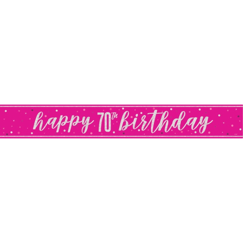 Pink Glitz 70th Birthday Prism Foil Banner 9 ft