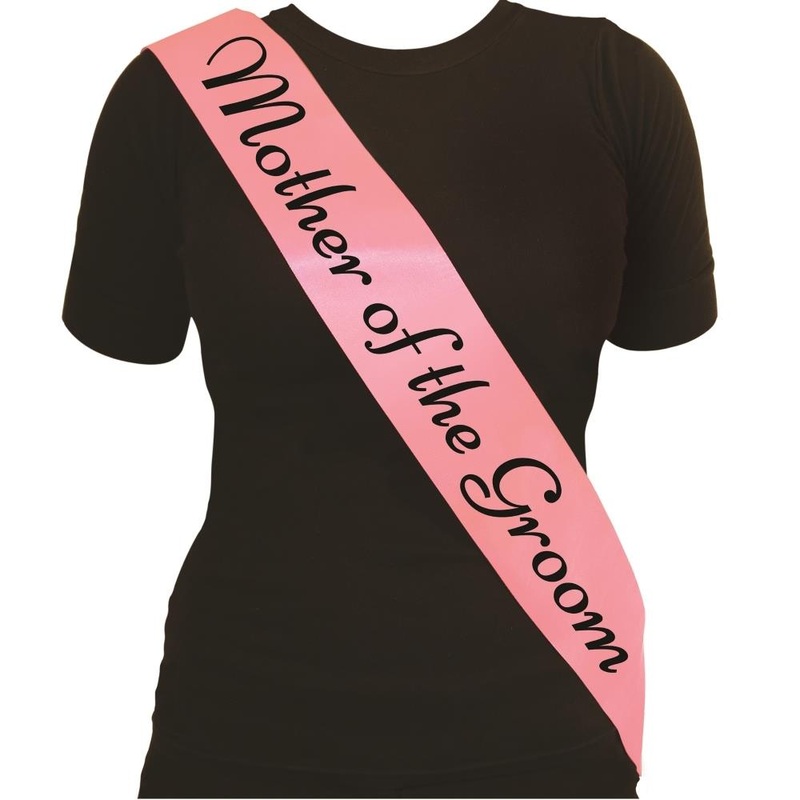 Pink Mother of the Groom Sash with Black Text