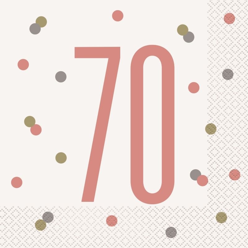 Rose Gold 70th Birthday Napkins Pack of 16 Serviettes
