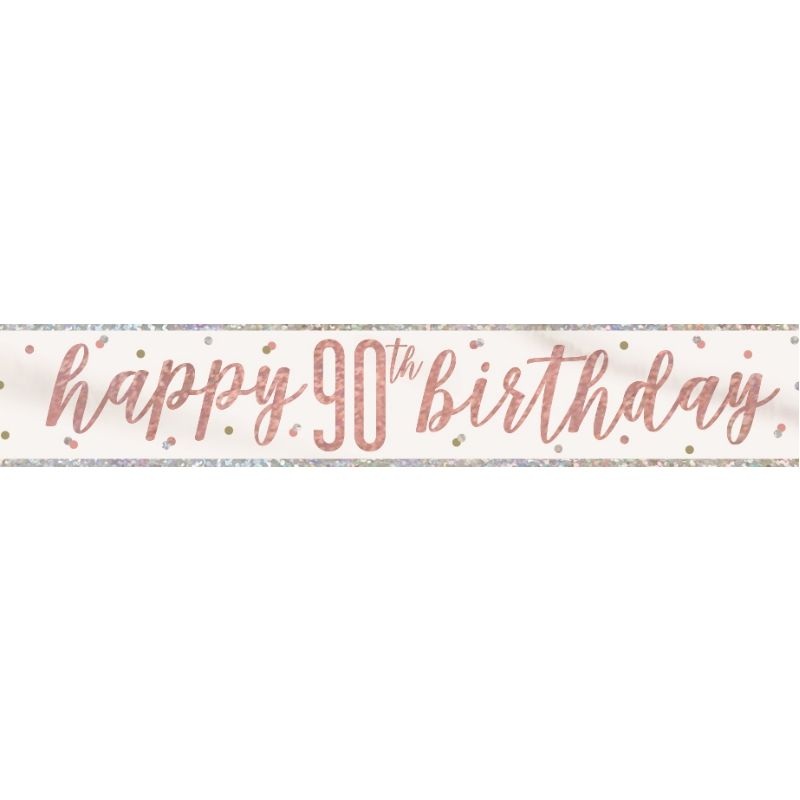 Rose Gold Holographic 90th Birthday Foil Banner Decoration