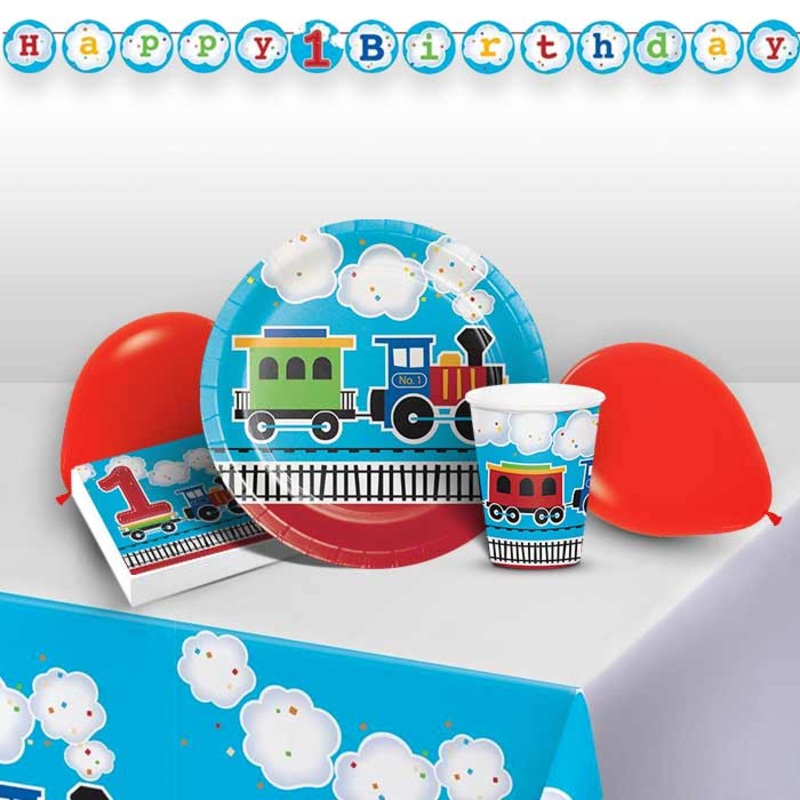 Train 1st Birthday Party Pack: Tableware & Decoration Kit