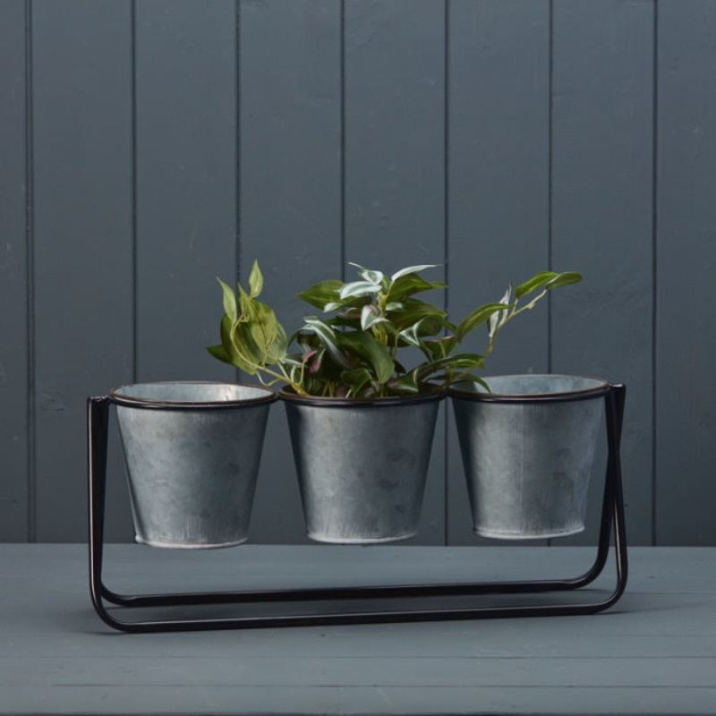 Trio Metal Windowsill Plant Pots and Stand Pack of 3