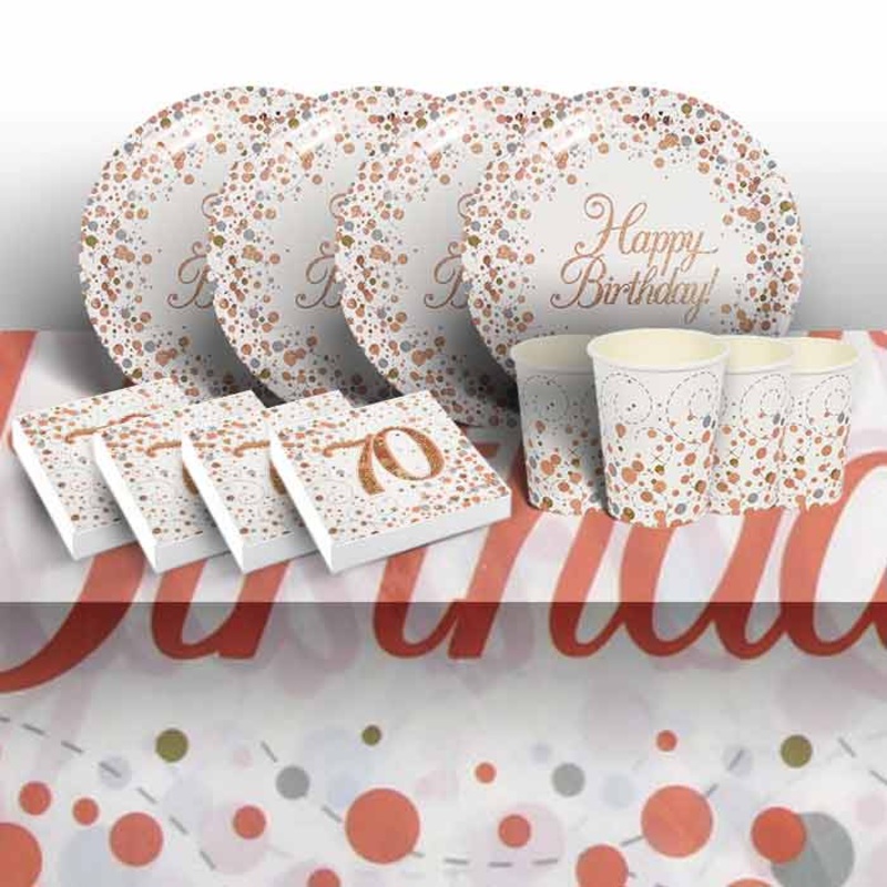 70th Birthday Napkins and Plates Pack - Rose Gold