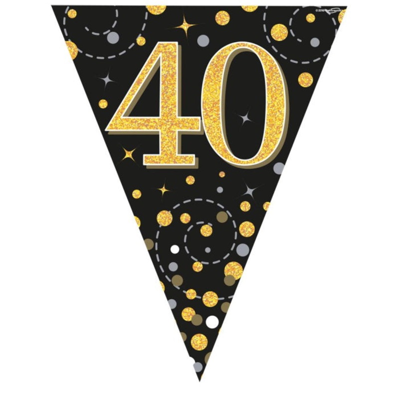 Black and Gold 40th Birthday Bunting 3.9 Metres