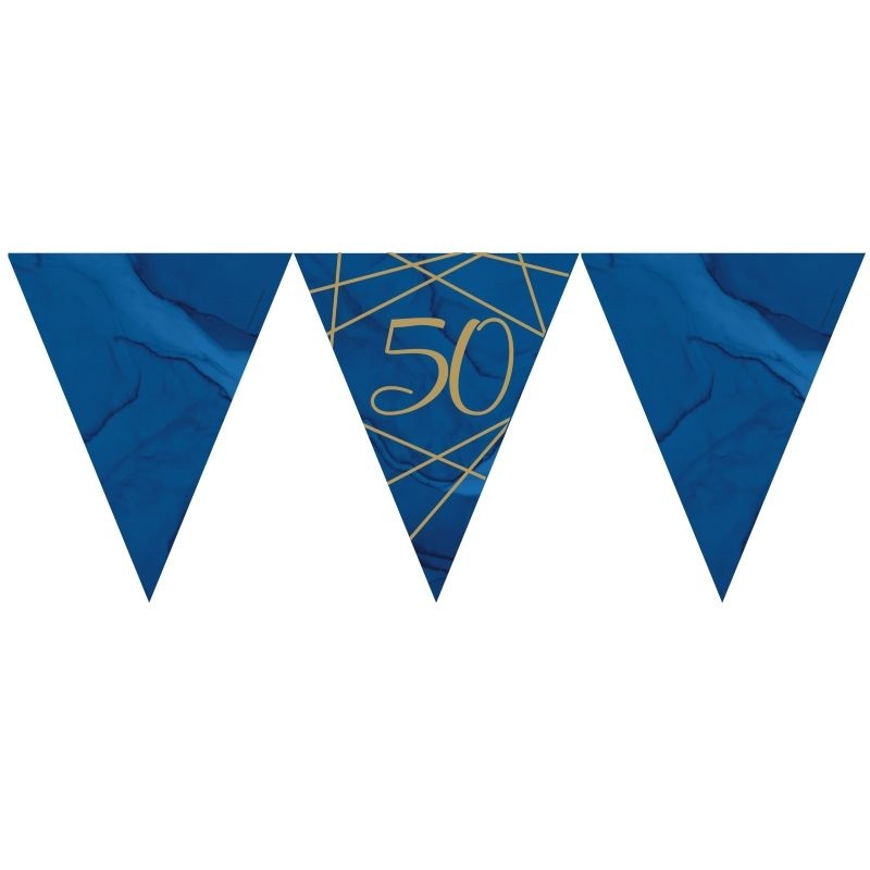 Blue and Gold 50th Birthday Bunting Flag Banner 3.7 metres