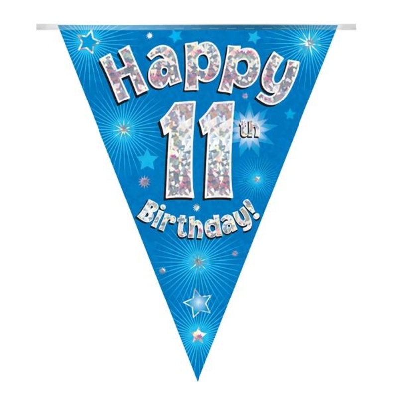 Blue Star Happy 11th Birthday Bunting: Flag Banner Decoration