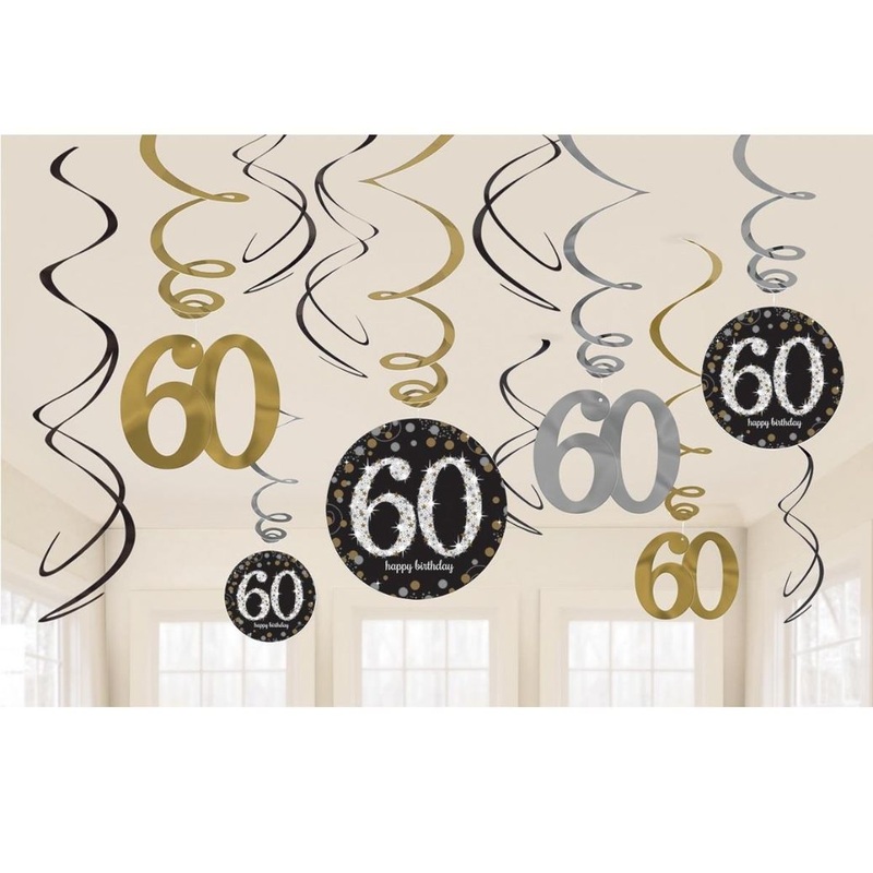 Gold Sparkling 60th Birthday Hanging Decorations Pack of 12