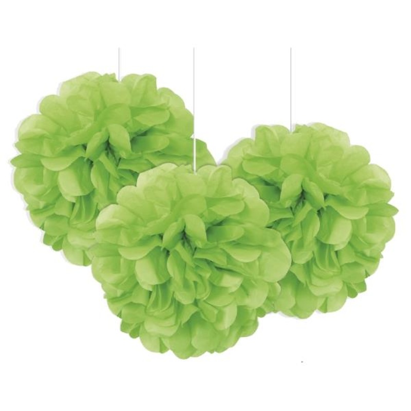 Lime Green Puff Ball Hanging Decorations 9 Inch Pack of 3