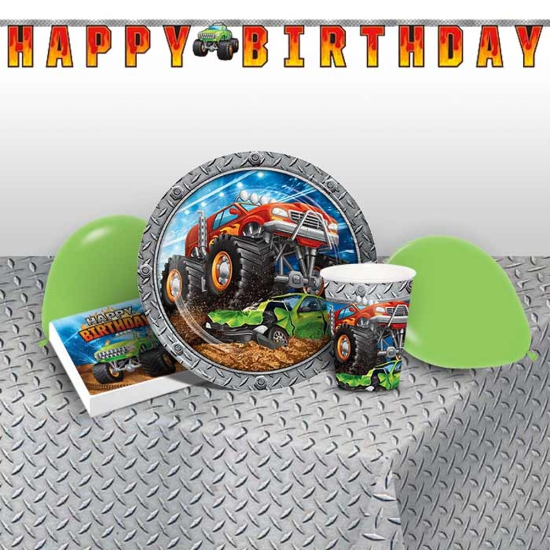 Monster Truck Birthday Party Pack: Tableware & Decoration Kit
