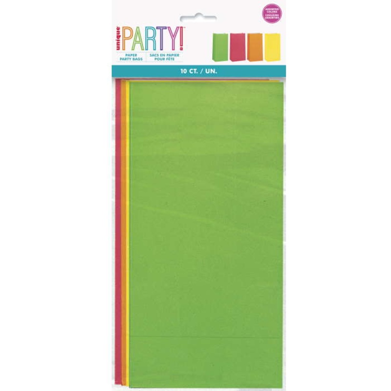 Neon Coloured Paper Party Bags - 10 Pack