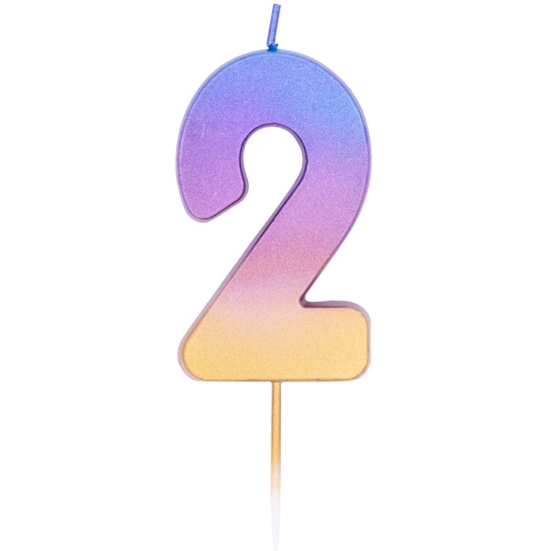 Number 2 Cake Candle Rainbow Ombre