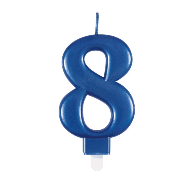 Number 8 Cake Candle - Blue Metallic