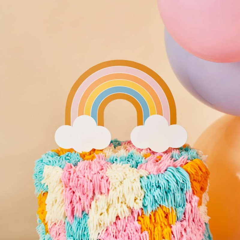 Paper Rainbow Birthday Cake Topper 16cm