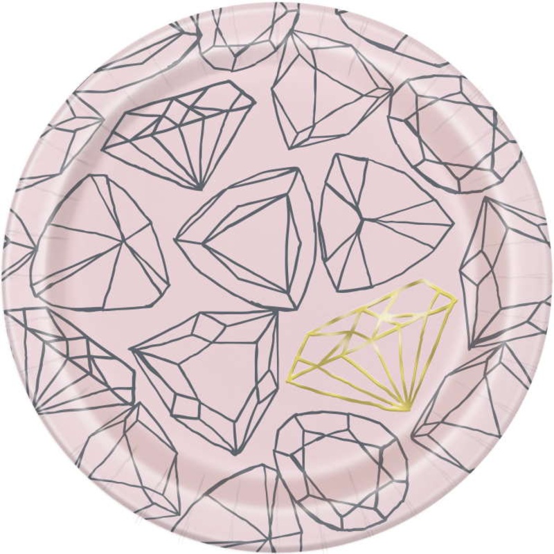Pink and Gold Diamond Hen Party Plates Pack of 8