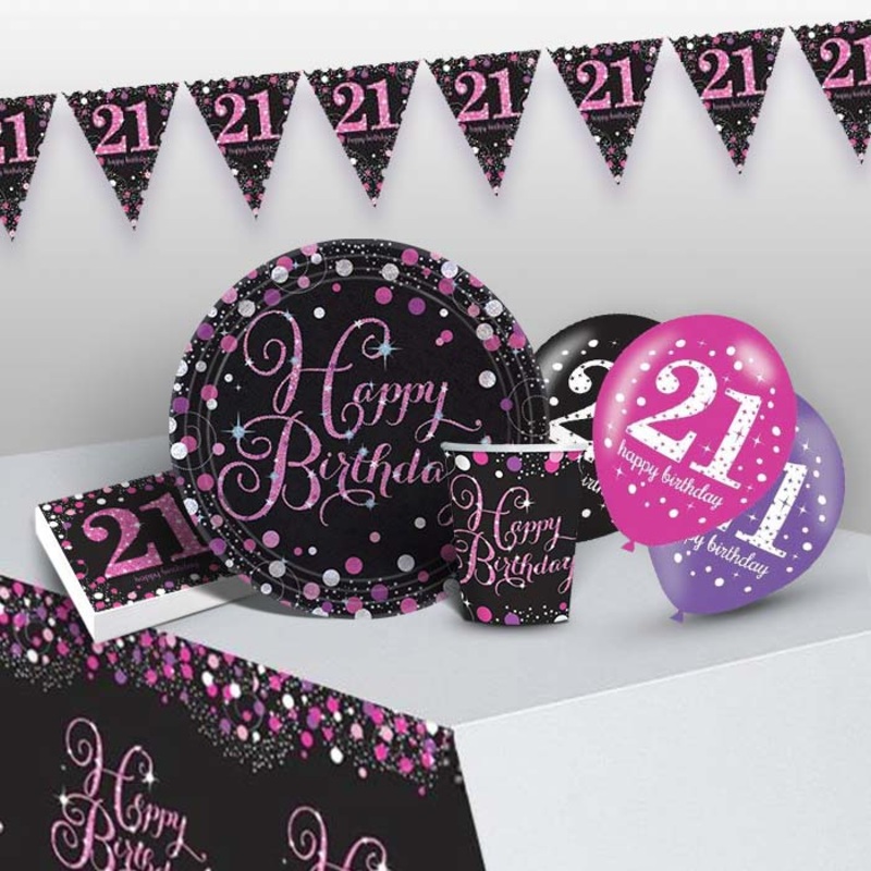 Pink Black 21st Birthday Pack: Kit with Decorations and Balloons