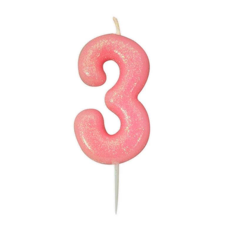 Pink Glitter Number 3 Birthday Cake Candle