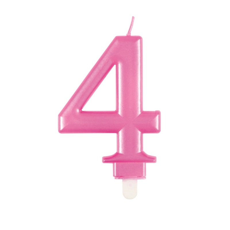 Pink Metallic Number 4 Cake Candle: 4th Birthday Candle
