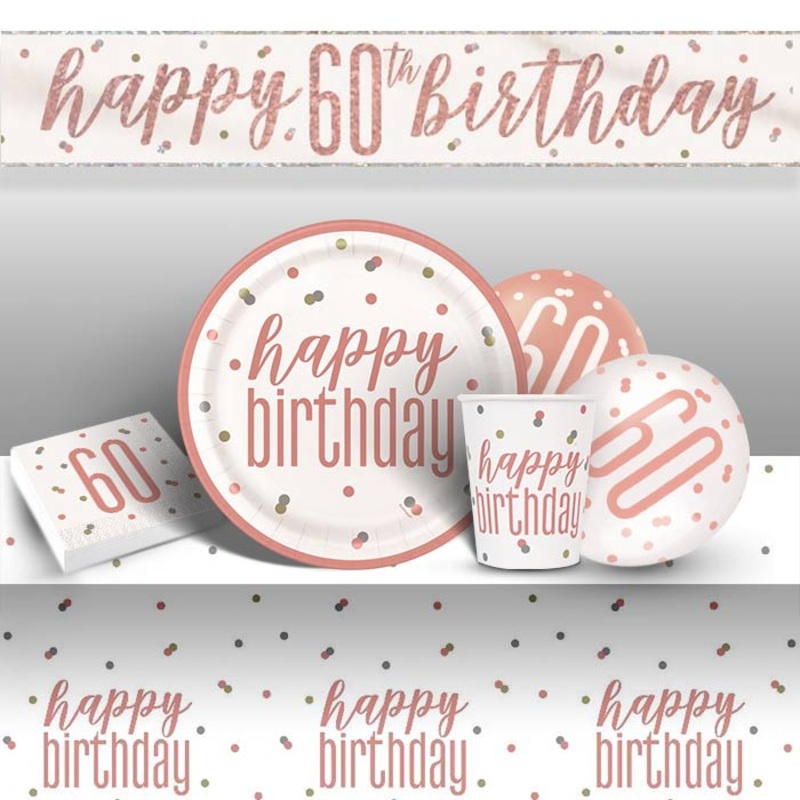 Rose Gold Glitz 60th Birthday Party Pack & Decoration Kit