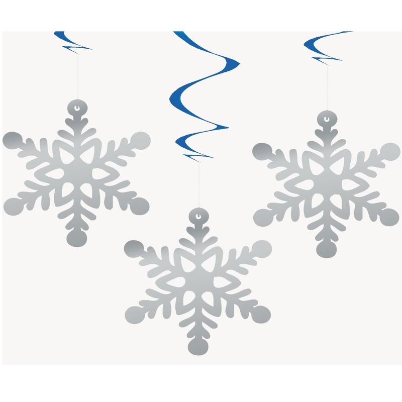 Snowflake Christmas Hanging Swirl Decorations Pack of 3