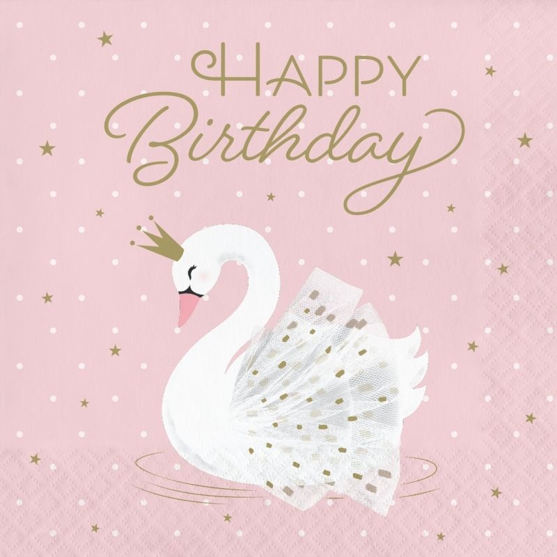 Swan Napkins - Happy Birthday Pack of 16