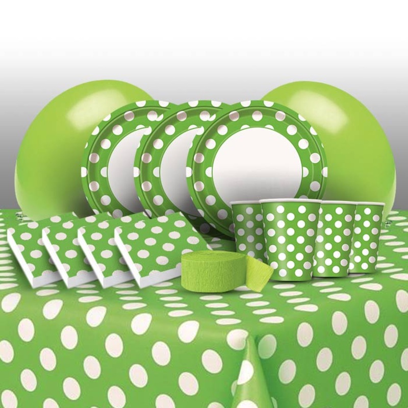 White & Green Polka Dot Party Pack: Tableware & Decoration Kit