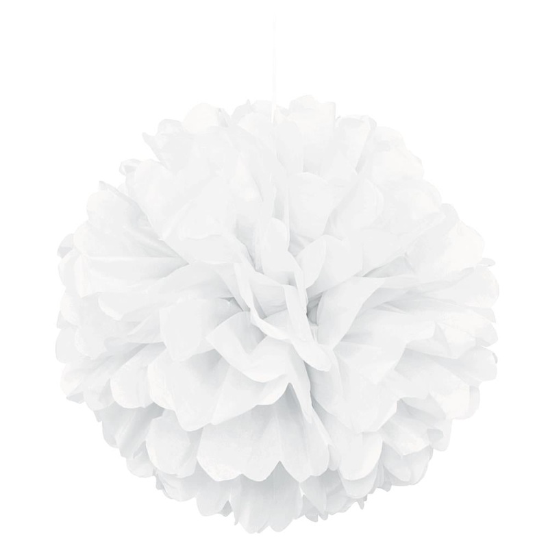 White Puff Ball Decorations: 16 inch Hanging Decorations