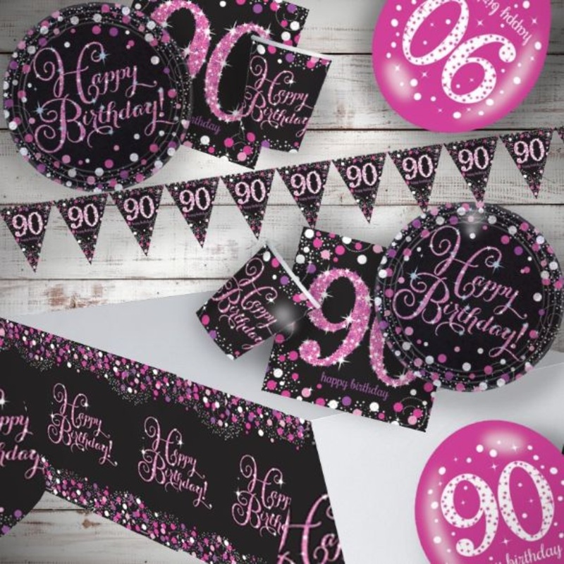 90th Birthday Party Packs - Pink Black