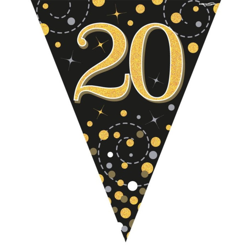 Black & Gold 20th Birthday Bunting 3.9 Metres