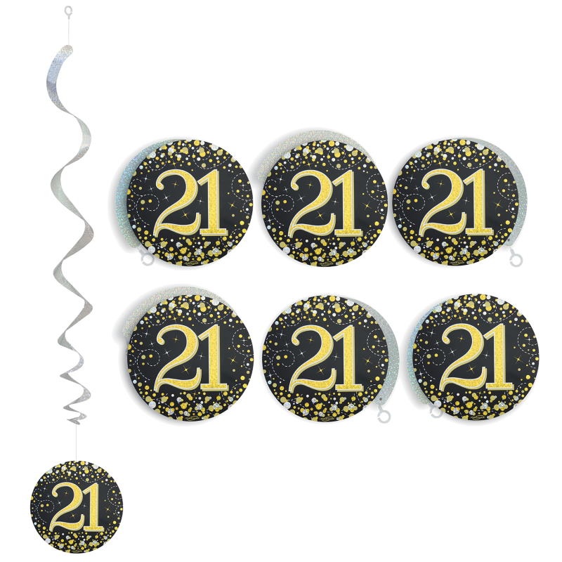 Black & Gold 21st Hanging Decorations Pack of 6