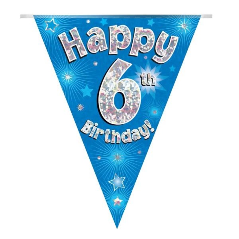 Blue Star 6th Birthday Bunting Flag Banner 3.9 metres