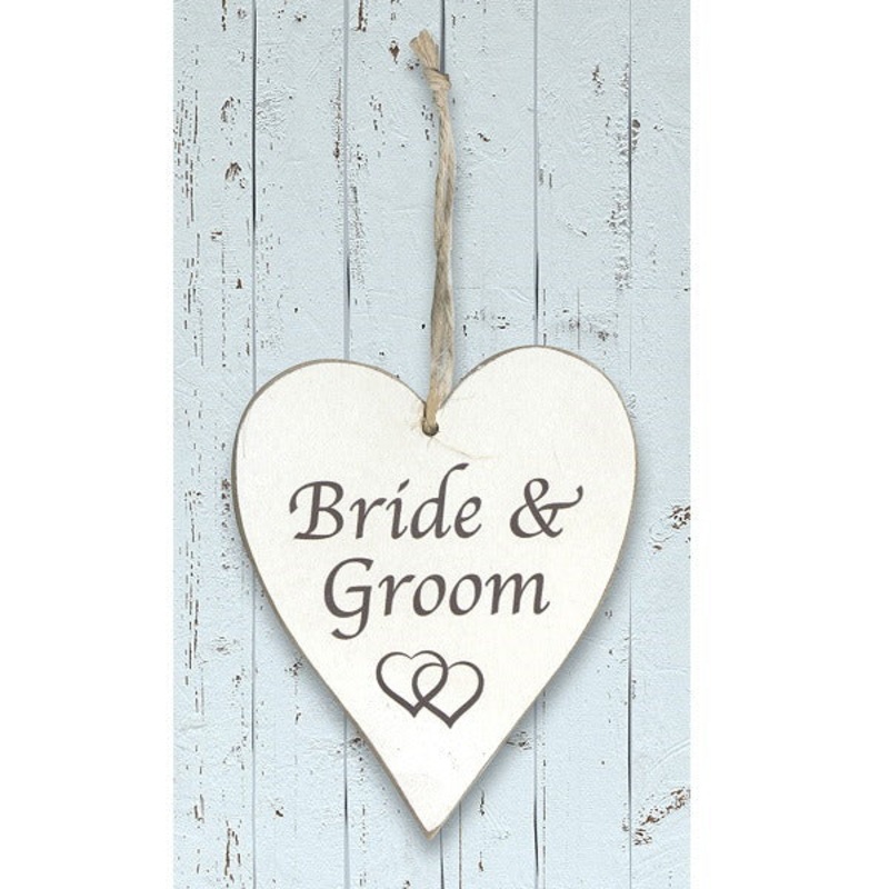 Bride and Groom Wooden Hearts Wedding Hanging Decoration 11cm