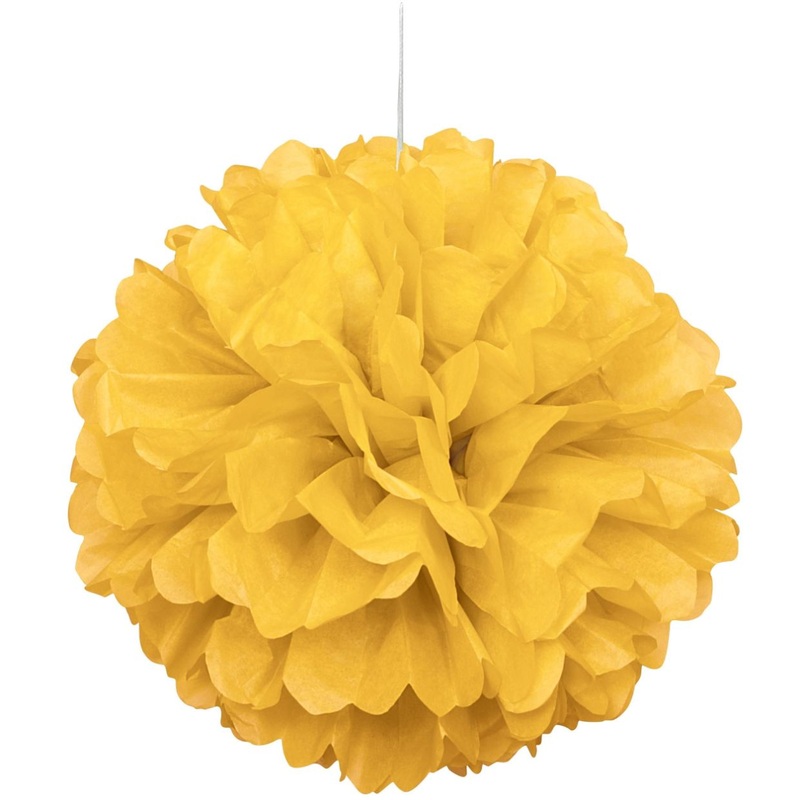 Bright Yellow Puff Ball Party Hanging Decorations 16 Inches