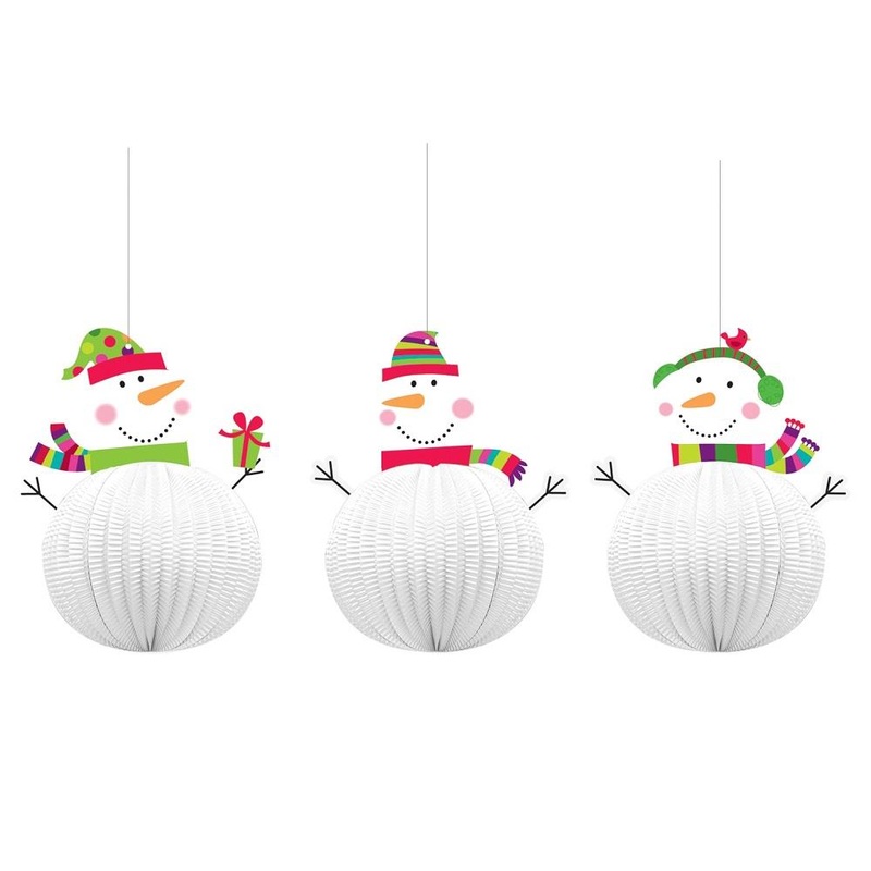 Joyful Snowman Party Honeycomb Hanging Decorations Pack of 3