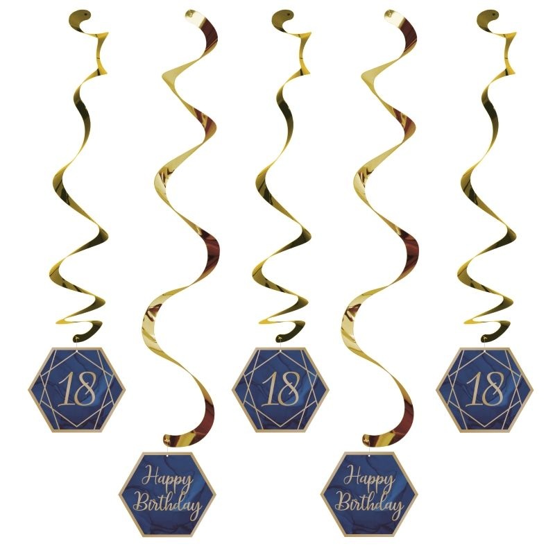 Navy & Gold 18th Birthday Hanging Decorations Pack of 5