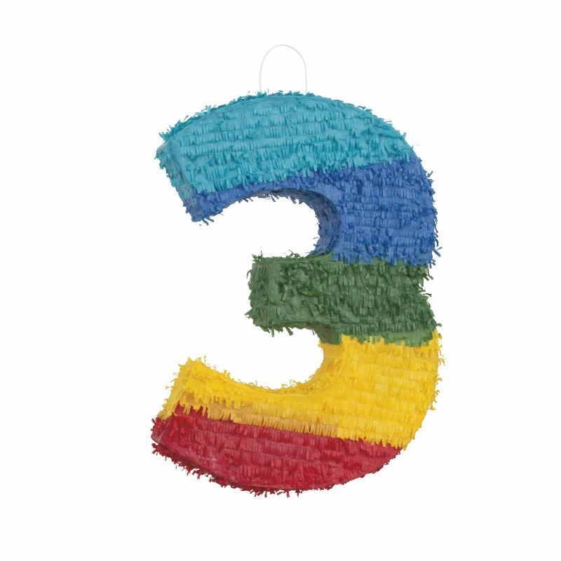 Number 3 Pinata Colourful Stripes