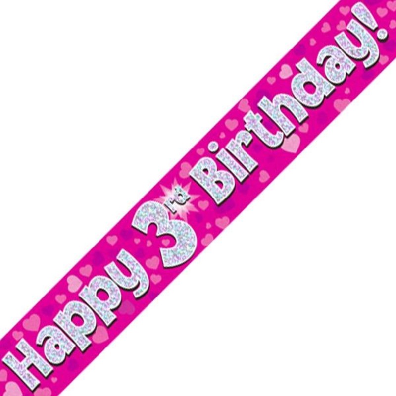 Pink Heart Happy 3rd Birthday Foil Banner