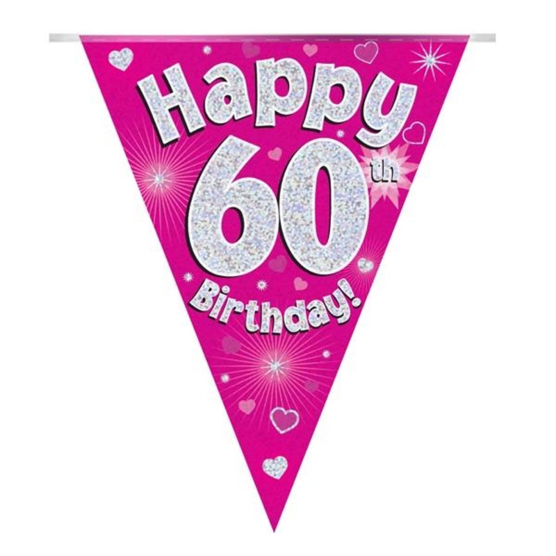 Pink Hearts Bunting for 60th Birthday 3.9 Metres