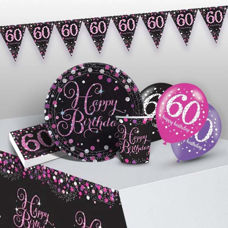 Pink Sparkle 60th Birthday Pack with Decorations & Balloons