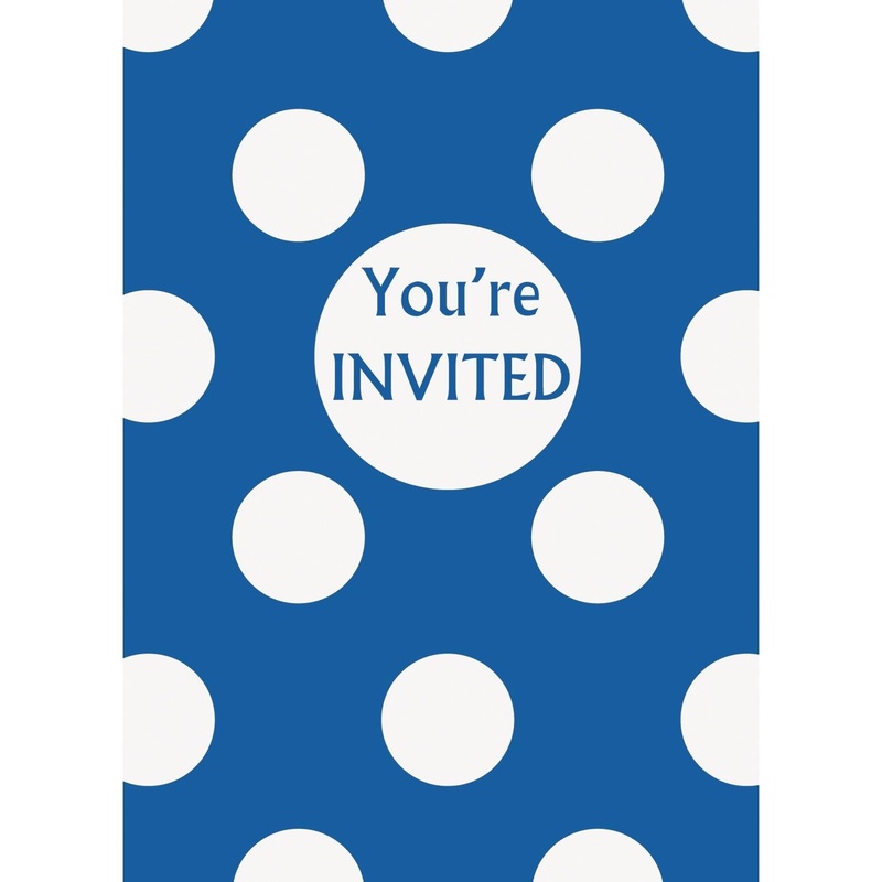 Polka Dot Blue Birthday Invitations Pack of 8 Invites
