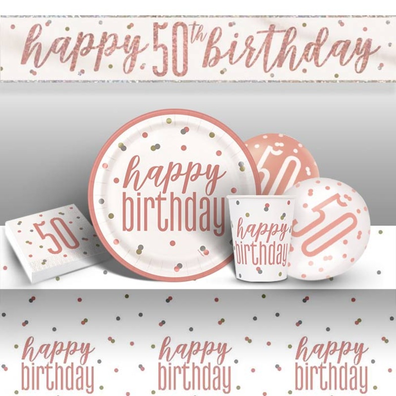 Rose Gold Glitz 50th Birthday Party Pack & Decoration Kit