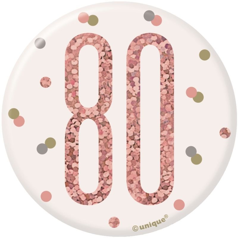Rose Gold Holographic 80th Birthday Badge