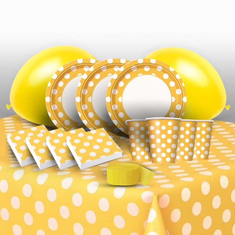 Yellow Polka Dot Party Pack: Tableware & Decoration Kit