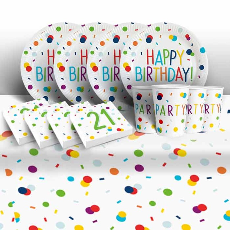 21st Rainbow Party Pack: Tableware Kit for 8 - 48 Guests