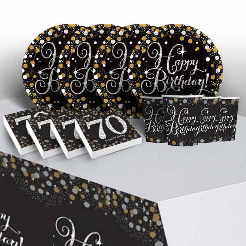 70th Birthday Plates and Napkins Pack - Gold Sparkle