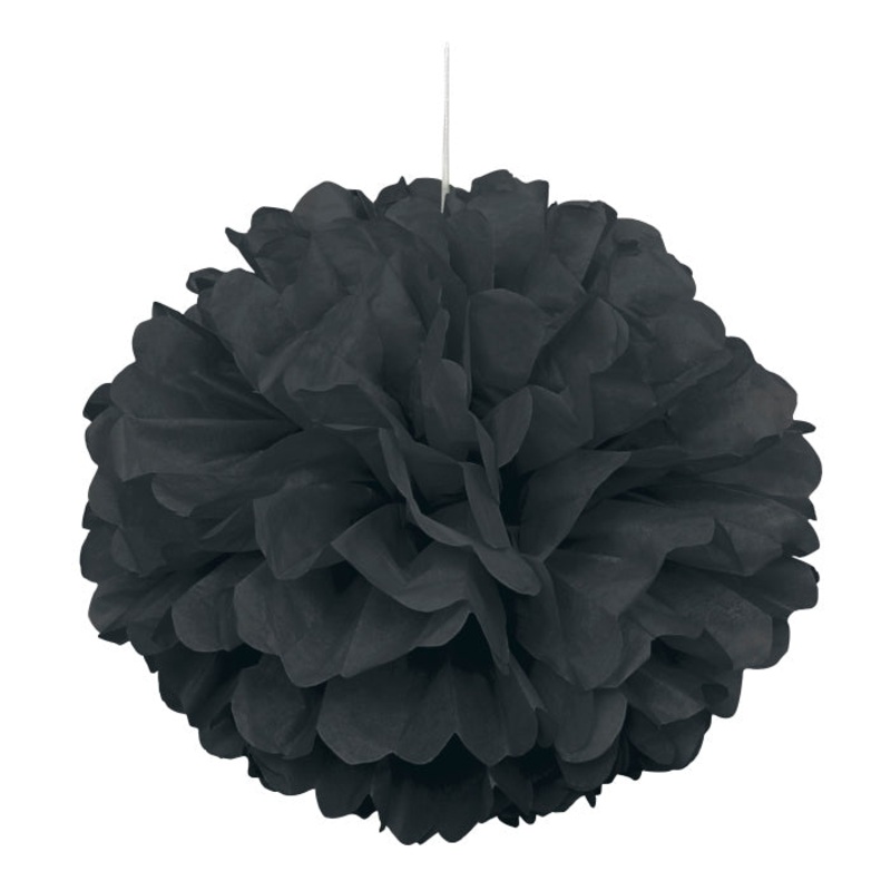 Black 16 inch Puff Ball Party Hanging Decorations