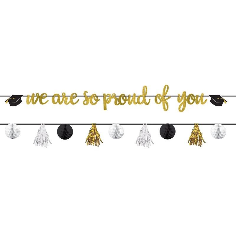 Black and Gold We Are So Proud Graduation Banners 2.1 Metres