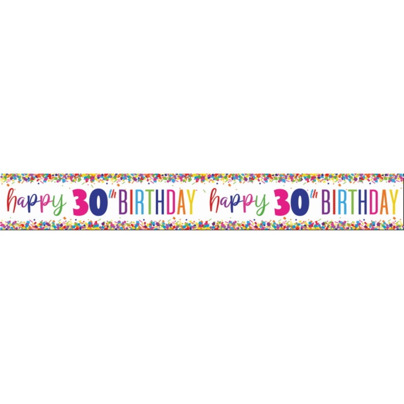 Bright Confetti Happy 30th Birthday Foil Banner 9 ft