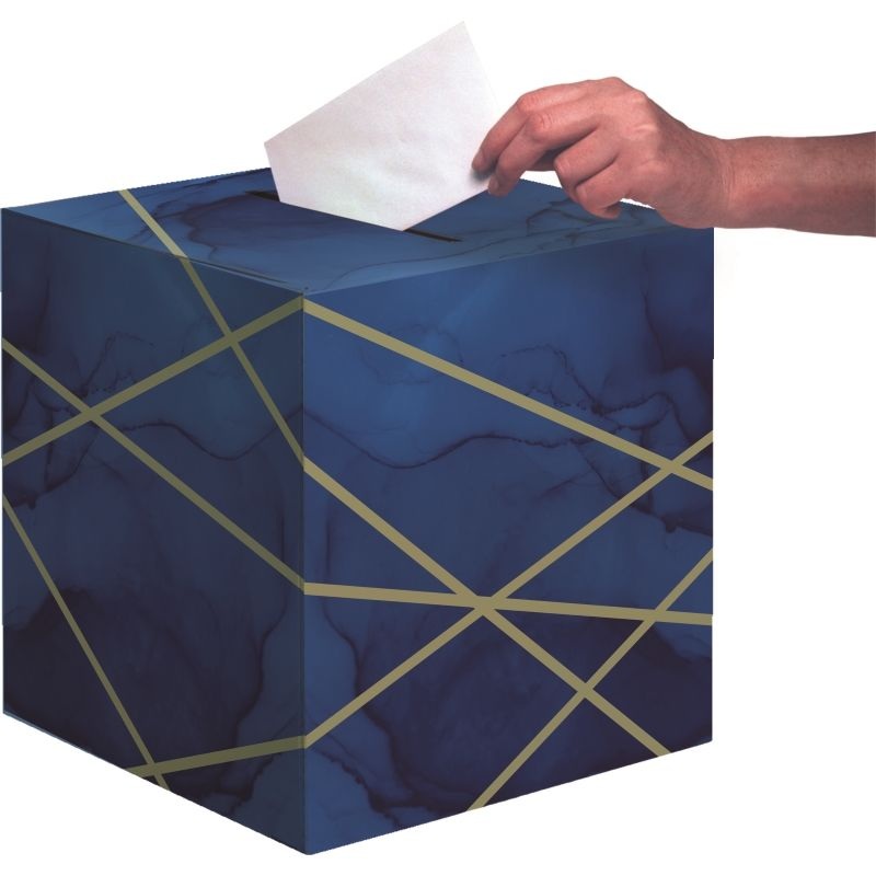 Geometric Navy Blue and Gold Wedding Card Box